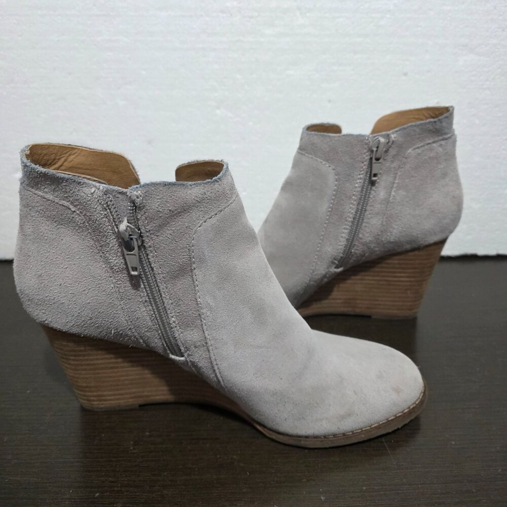 Lucky Brand LK-YABBA Gray Suede Wedge Zip Ankle Booties 9M/40 - Picture 8 of 16